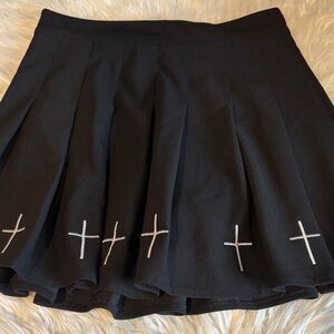 Black Pleated Skort with Cross Embroidery